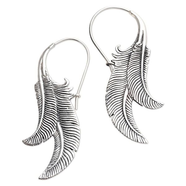 Alternate image for Hand Made Sterling Silver Banana Leaf Drop Earrings Swinging Banana Leaves