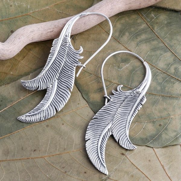 Alternate image for Hand Made Sterling Silver Banana Leaf Drop Earrings Swinging Banana Leaves