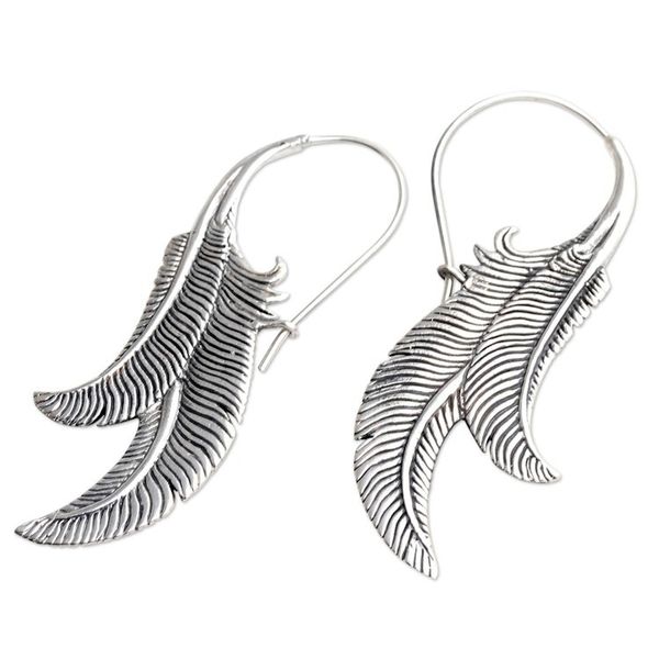 Alternate image for Hand Made Sterling Silver Banana Leaf Drop Earrings Swinging Banana Leaves