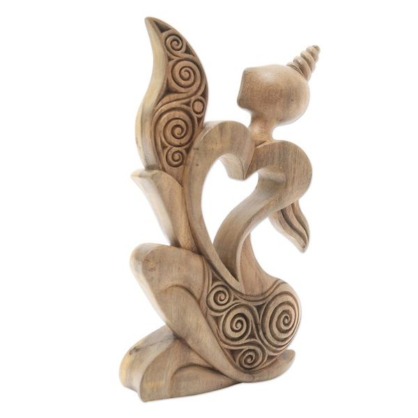 Alternate image for Artisan Crafted Heart-Themed Hibiscus Wood Statuette Romantic Woman