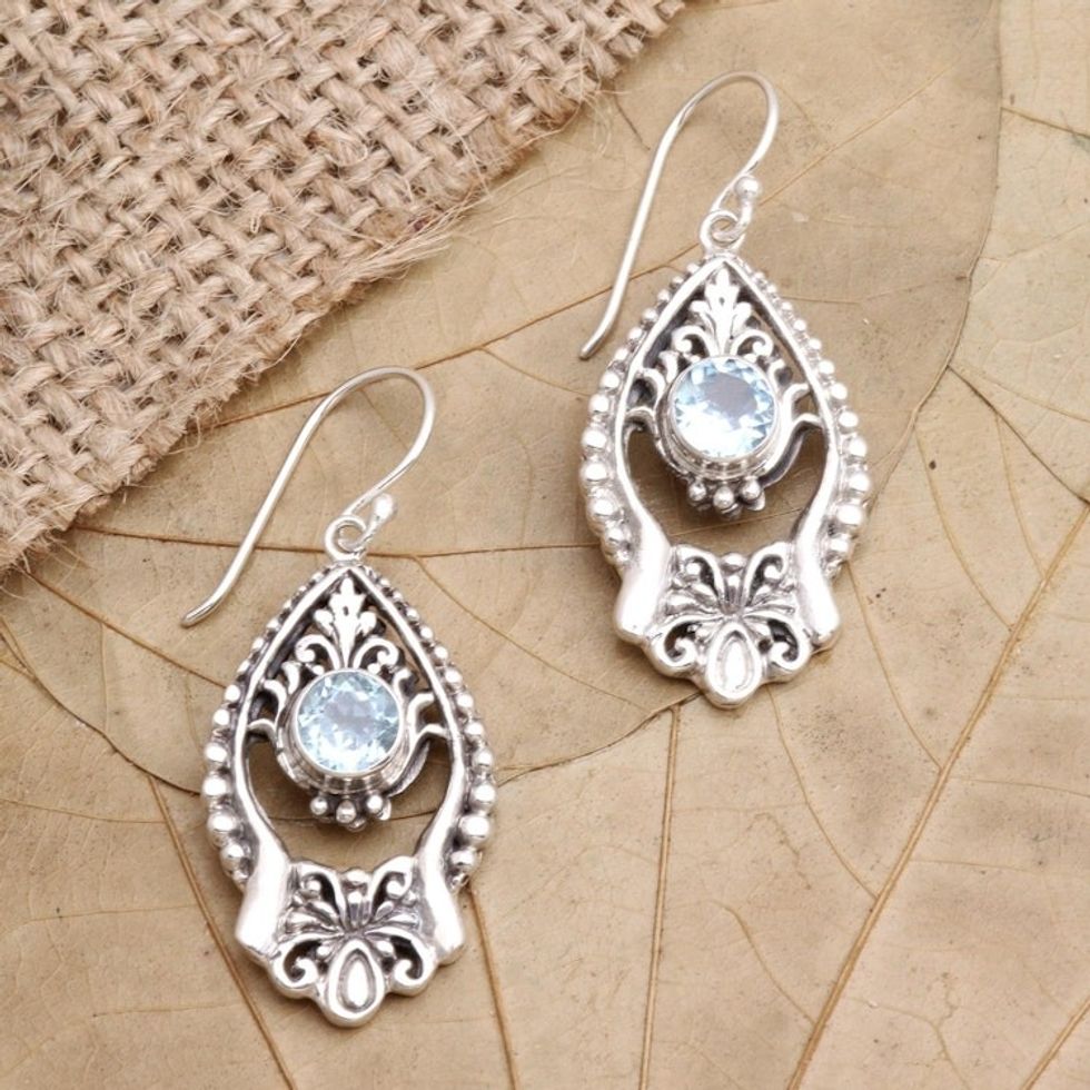 Blue Topaz and Sterling Silver Dangle Earrings 'Ice Garden'