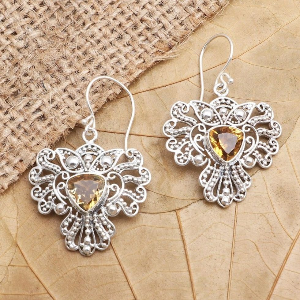 Citrine and Sterling Silver Dangle Earrings 'Kuta Sunrise'