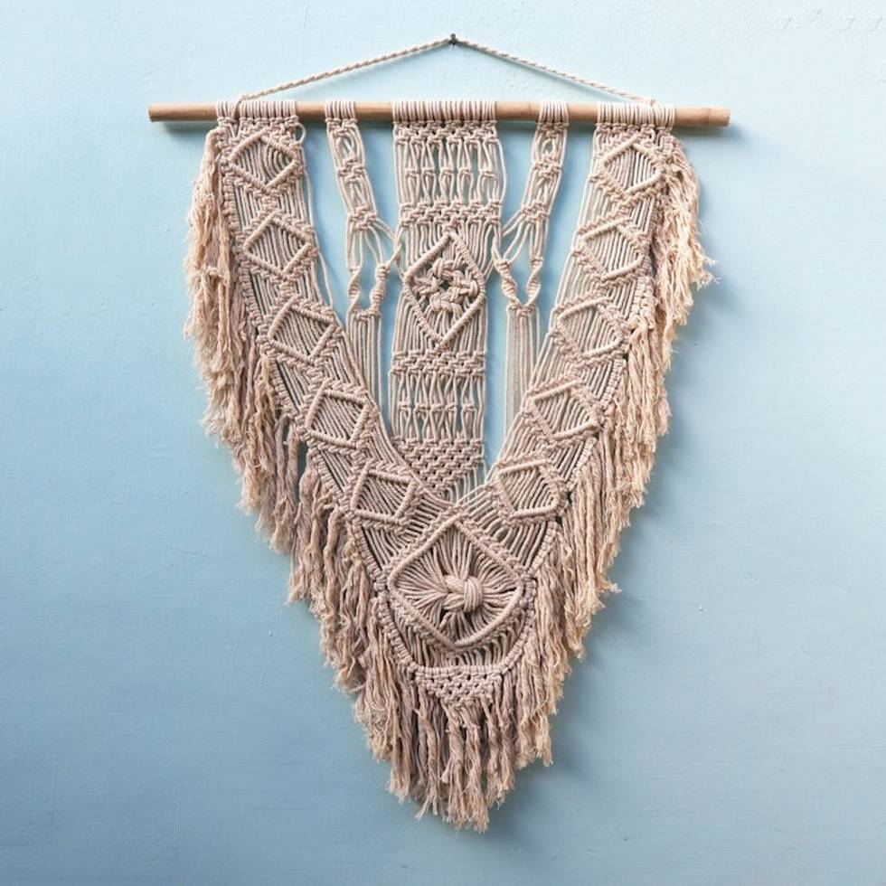 Cotton Macrame Wall Hanging on Bamboo Rod 'Victory Banner'