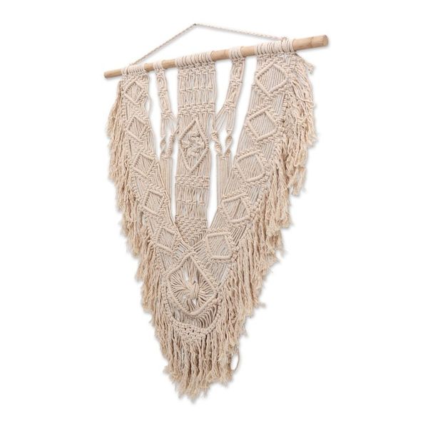 Alternate image for Cotton Macrame Wall Hanging on Bamboo Rod Victory Banner