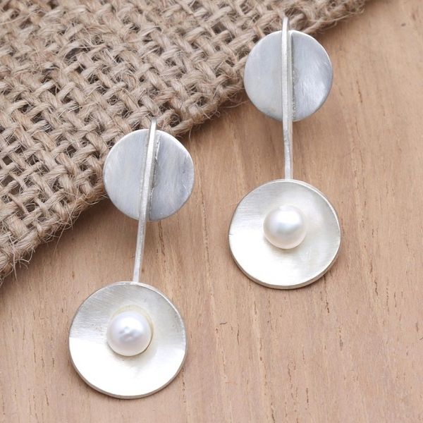 Alternate image for Hand Crafted Pearl and Sterling Silver Drop Earrings Silver Spoons
