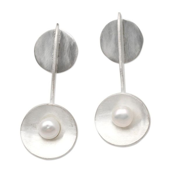 Alternate image for Hand Crafted Pearl and Sterling Silver Drop Earrings Silver Spoons