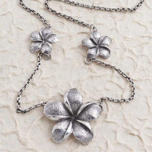 Alternate image for Hand Made Sterling Silver Flower Station Necklace Ancient Jepun