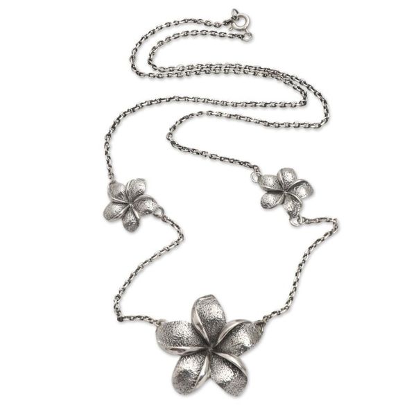 Alternate image for Hand Made Sterling Silver Flower Station Necklace Ancient Jepun