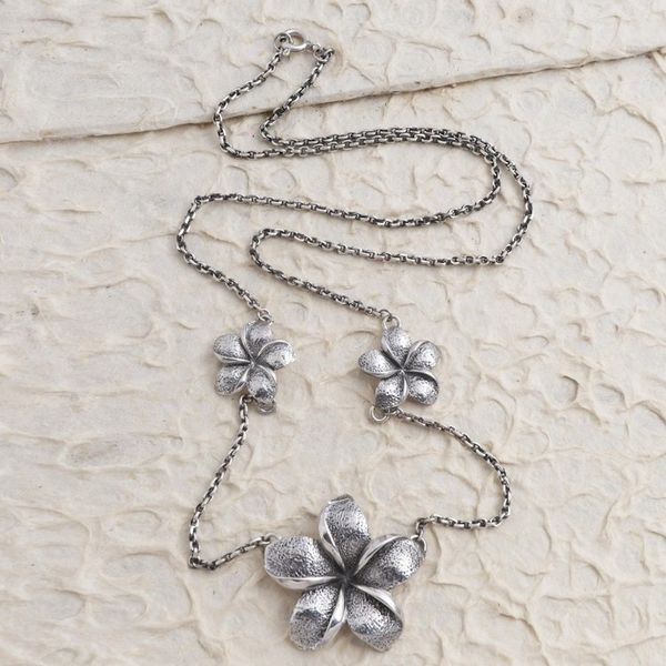 Alternate image for Hand Made Sterling Silver Flower Station Necklace Ancient Jepun