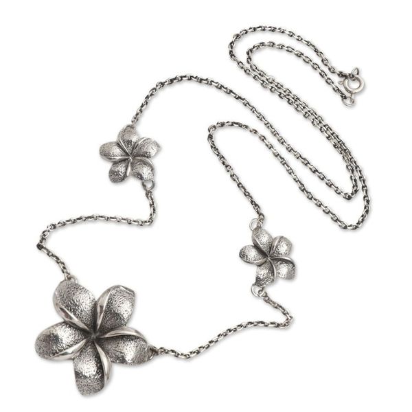 Alternate image for Hand Made Sterling Silver Flower Station Necklace Ancient Jepun