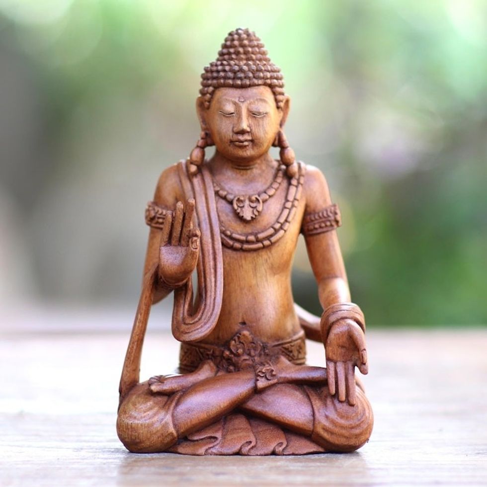 Hand Carved Wood Sculpture of Siddhartha Gautama 'Siddhartha Gautama'