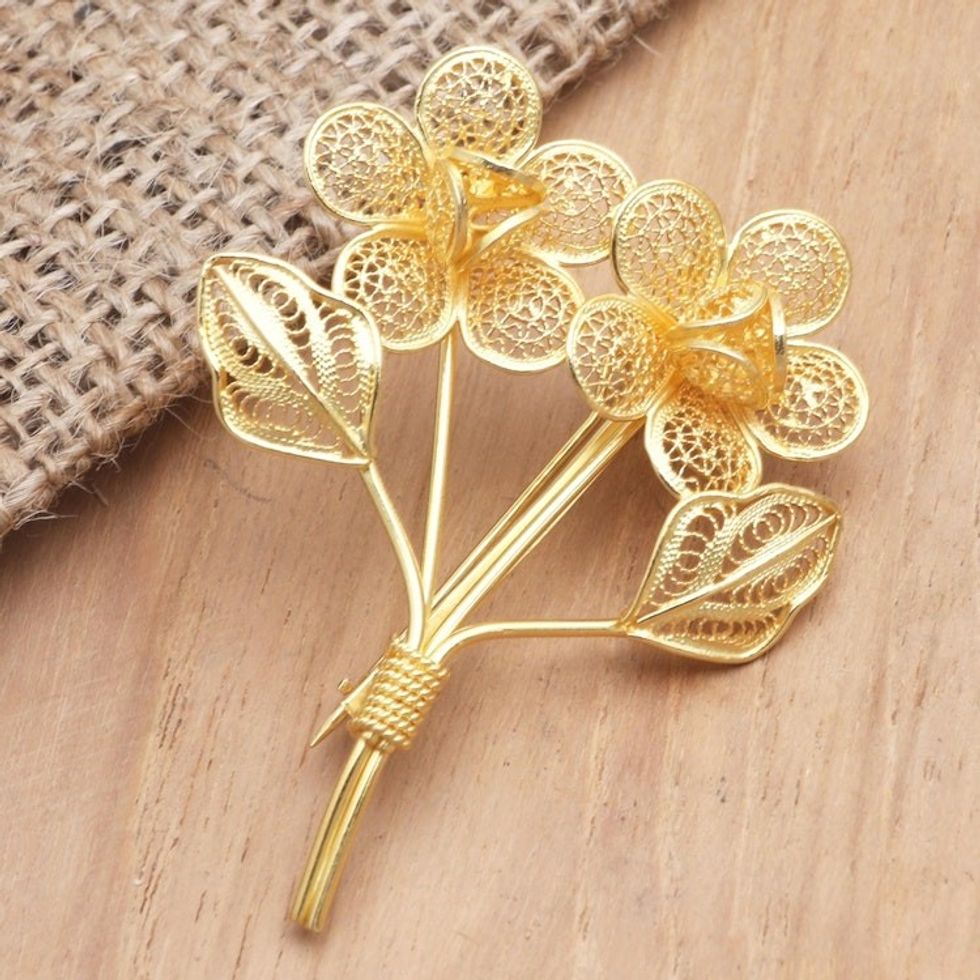 Gold-Plated Filigree Flower Bouquet Brooch 'Valentine Bouquet'