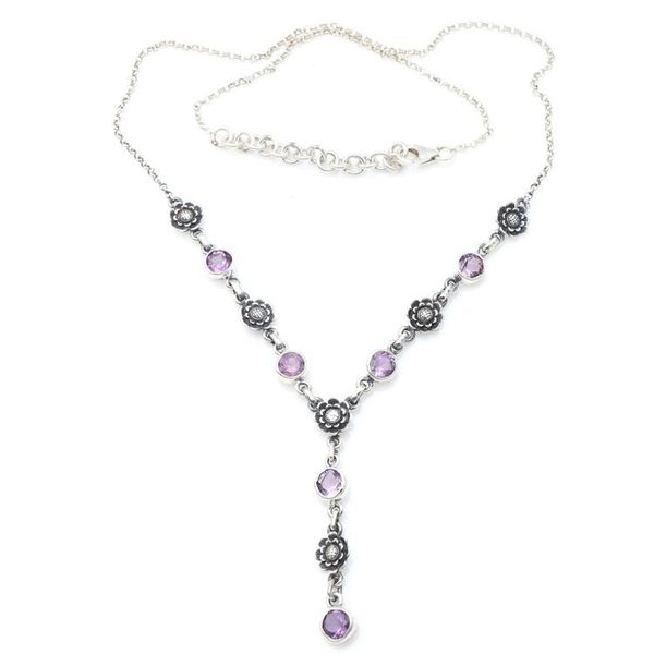 Alternate image for Sterling Silver and Amethyst Floral Pendant Necklace Imperial Sunflowers