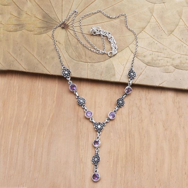 Alternate image for Sterling Silver and Amethyst Floral Pendant Necklace Imperial Sunflowers