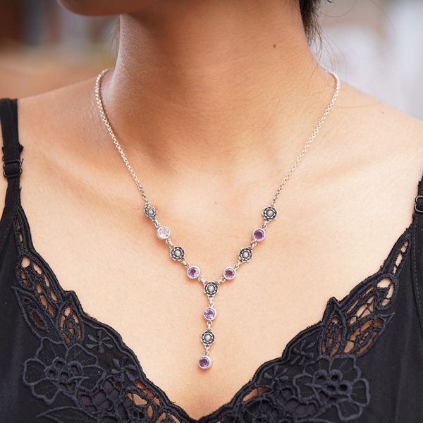 Alternate image for Sterling Silver and Amethyst Floral Pendant Necklace Imperial Sunflowers