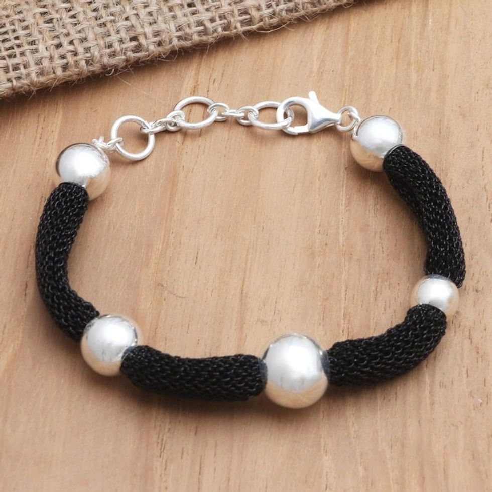 Silver and Black Mesh Station Bracelet 'In Order'