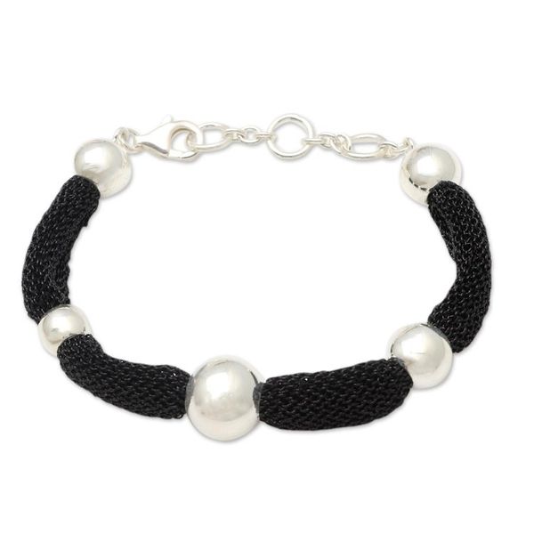Alternate image for Silver and Black Mesh Station Bracelet In Order