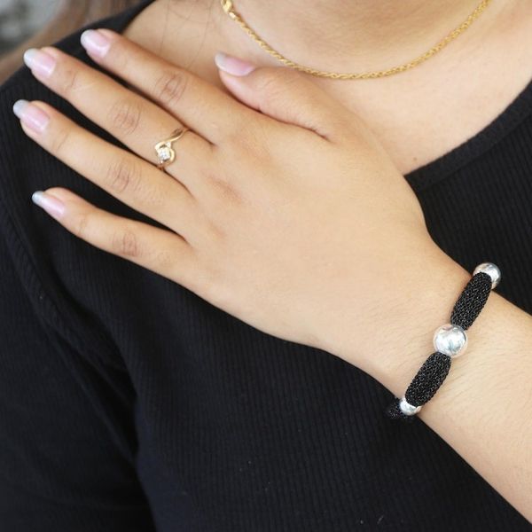 Alternate image for Silver and Black Mesh Station Bracelet In Order