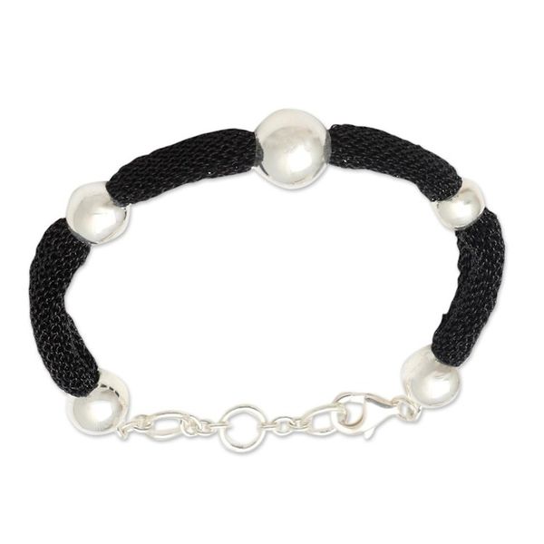 Alternate image for Silver and Black Mesh Station Bracelet In Order