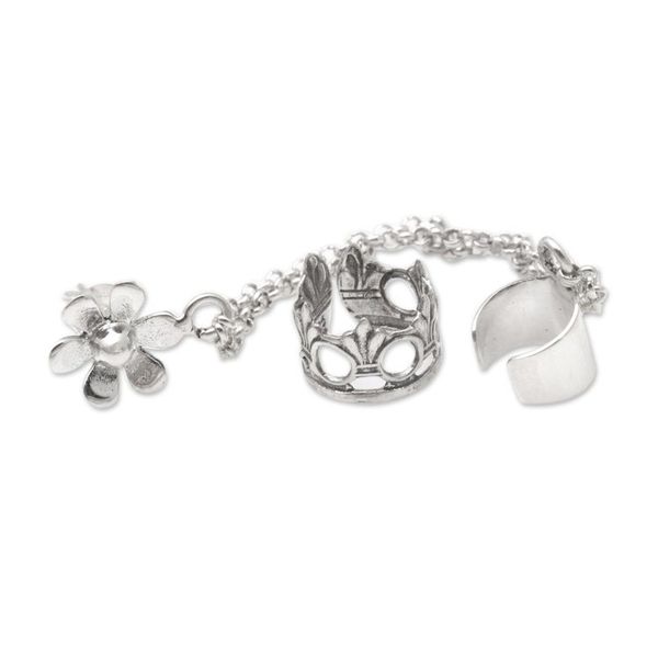 Alternate image for Sterling Silver Floral Themed Ear Cuff Earrings Pair Blossom Queen