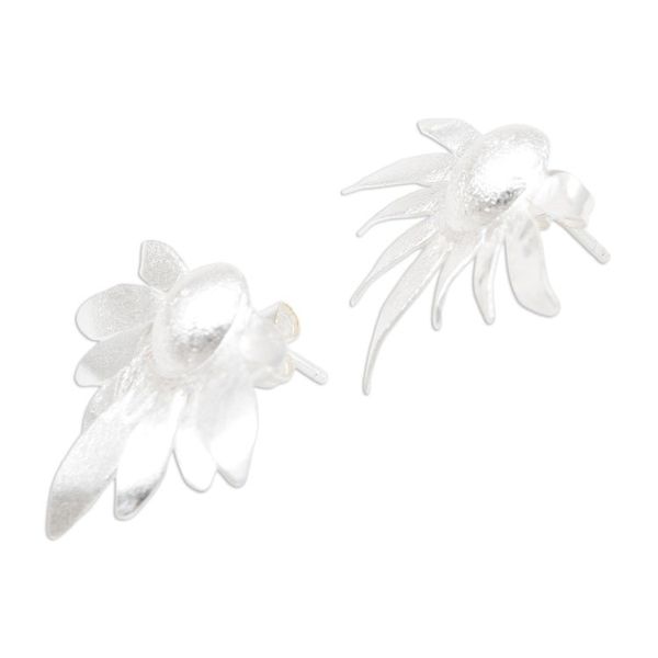 Alternate image for Floral-Motif Sterling Silver Drop Earrings Soul Flower
