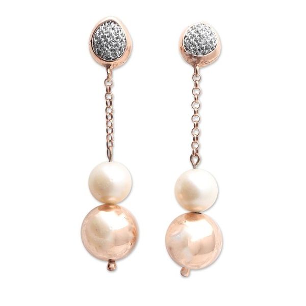 Alternate image for Rose Gold-Plated Cultured Pearl Dangle Earrings Rosy Lanterns