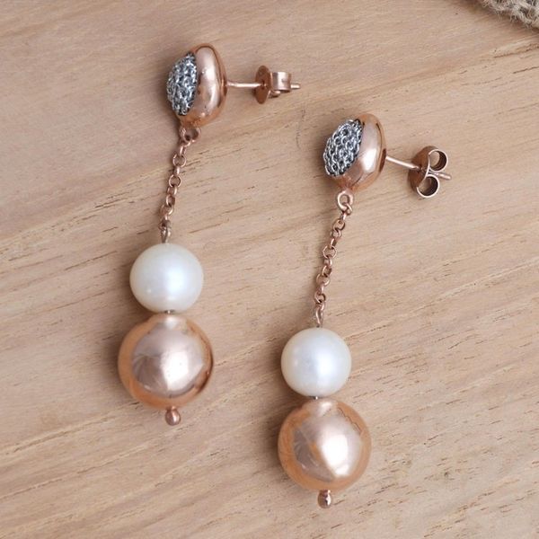 Alternate image for Rose Gold-Plated Cultured Pearl Dangle Earrings Rosy Lanterns