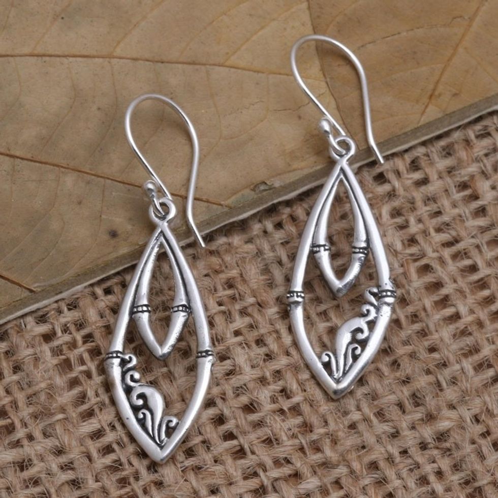 Hand Crafted Sterling Silver Dangle Earrings 'Stylish Woman'