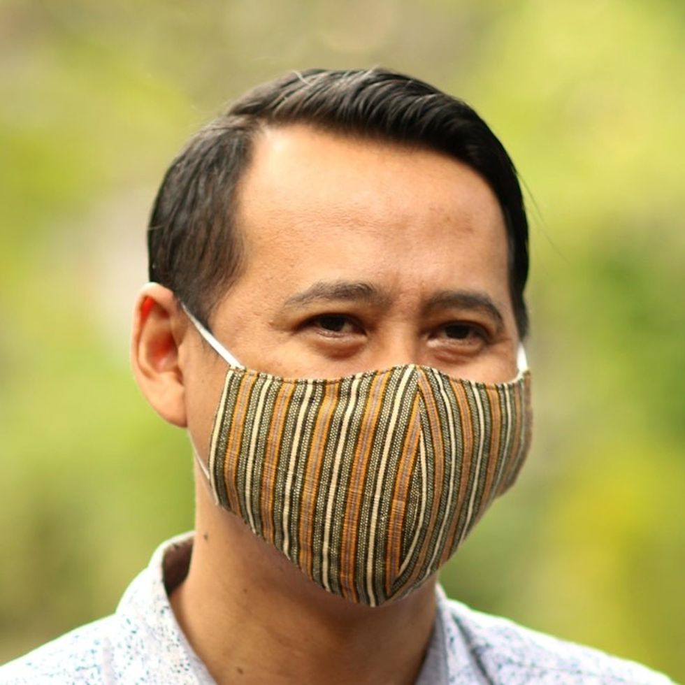 3 Handwoven Cotton Lurik Contoured 2-Layer Face Masks 'Javanese Earth Moods'