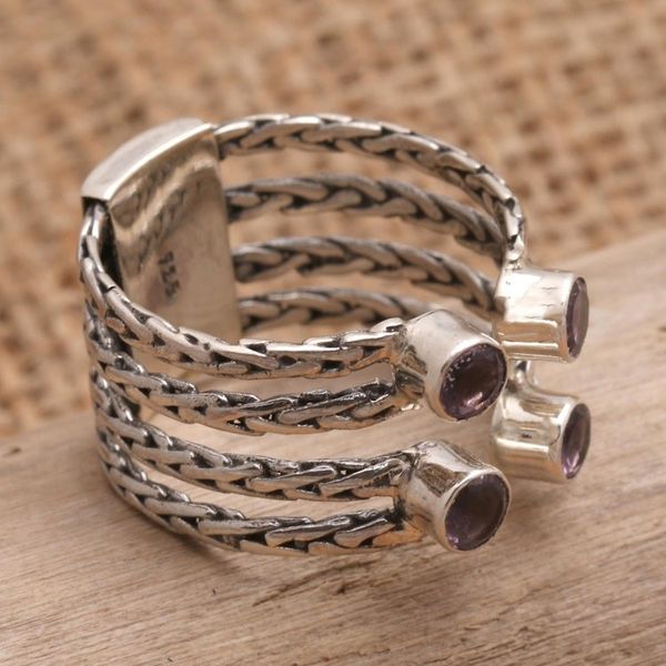 Alternate image for Amethyst and Sterling Silver Cocktail Ring Crab Eyes