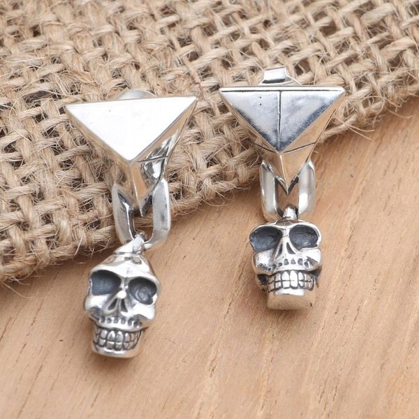 Alternate image for Handmade Sterling Silver Skull Dangle Earrings Burning Skull