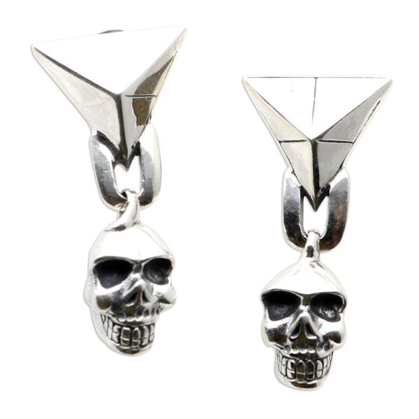 Alternate image for Handmade Sterling Silver Skull Dangle Earrings Burning Skull