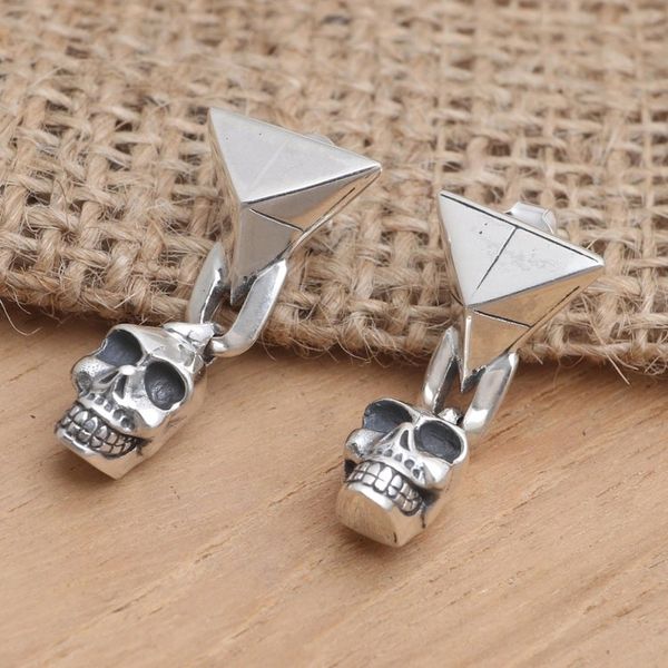 Alternate image for Handmade Sterling Silver Skull Dangle Earrings Burning Skull