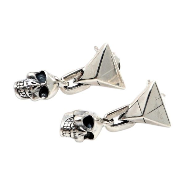 Alternate image for Handmade Sterling Silver Skull Dangle Earrings Burning Skull