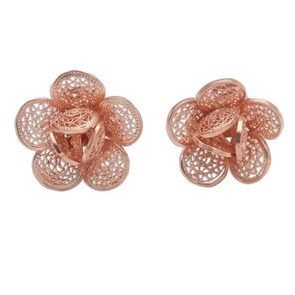 Alternate image for Hand Made Rose Gold Plated Flower Button Earrings Flowery Love