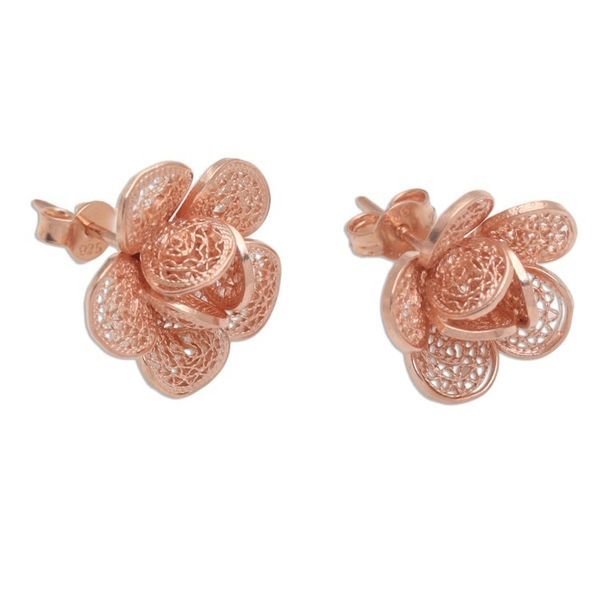 Alternate image for Hand Made Rose Gold Plated Flower Button Earrings Flowery Love