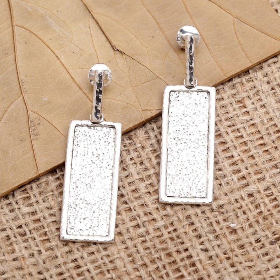 Hand Crafted Sterling Silver Dangle Earrings 'Reflecting Mirror'