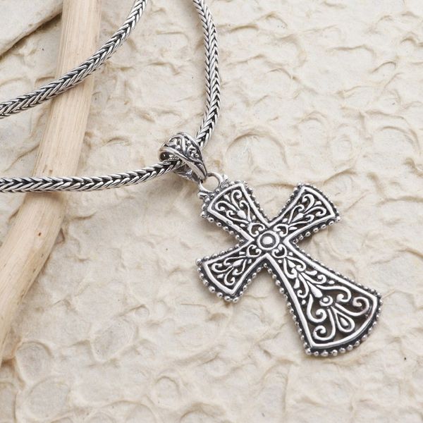 Alternate image for Oxidized Sterling Silver Cross Pendant Necklace Modern Faith