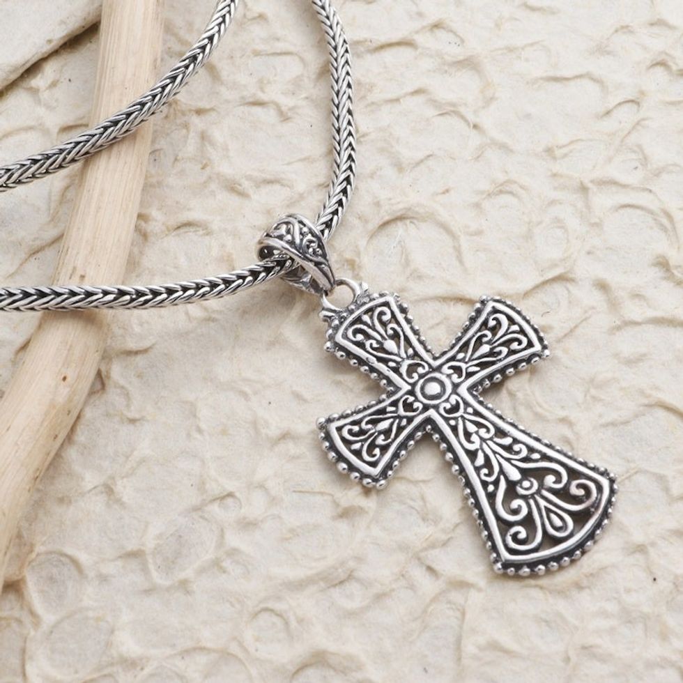 Oxidized Sterling Silver Cross Pendant Necklace 'Modern Faith'