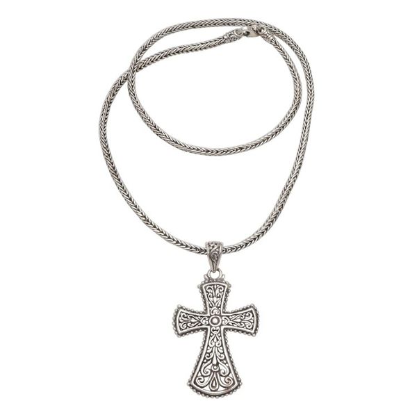 Alternate image for Oxidized Sterling Silver Cross Pendant Necklace Modern Faith
