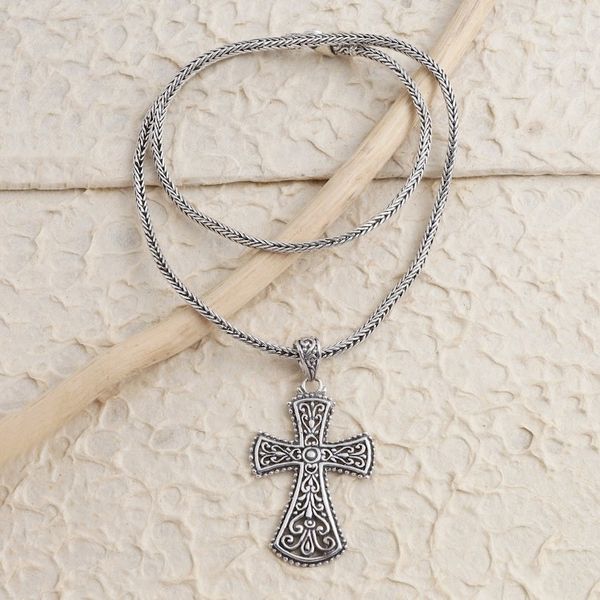 Alternate image for Oxidized Sterling Silver Cross Pendant Necklace Modern Faith