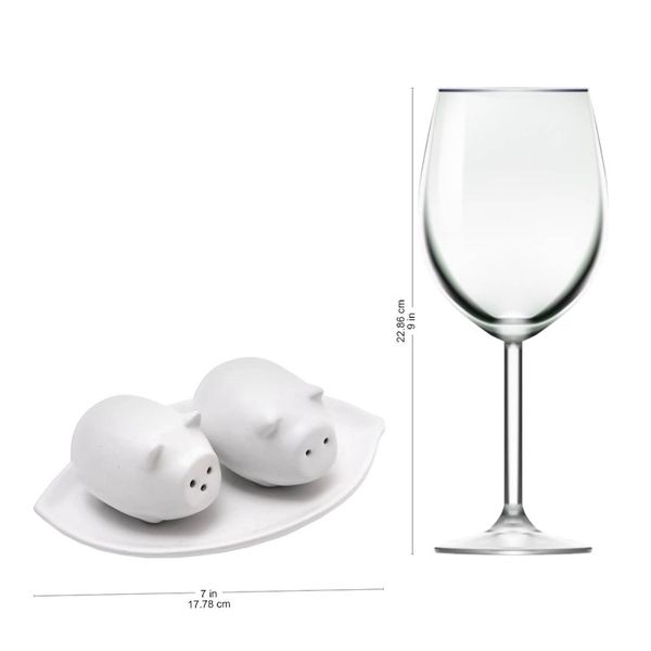 Alternate image for Matte White Ceramic Pig Salt and Pepper Shakers with Tray Portly Pigs in White