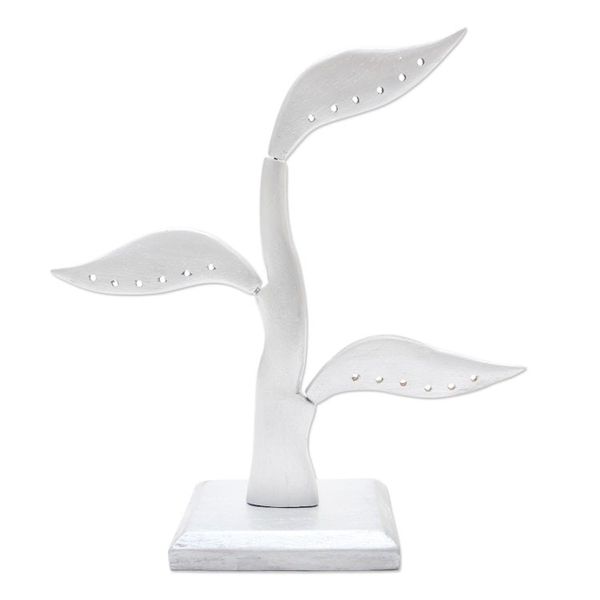 Alternate image for Silver Jempinis Wood Leaf-Themed Jewelry Holder 10 Inch Daun Salam in Silver