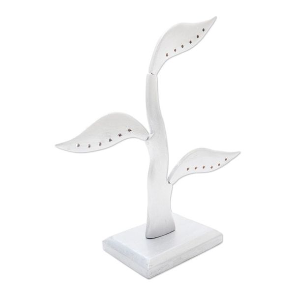 Alternate image for Silver Jempinis Wood Leaf-Themed Jewelry Holder 10 Inch Daun Salam in Silver