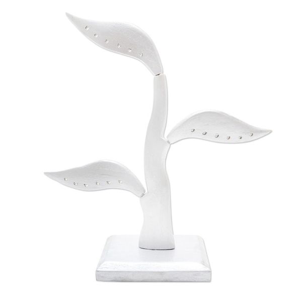 Alternate image for Silver Jempinis Wood Leaf-Themed Jewelry Holder 10 Inch Daun Salam in Silver