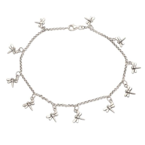 Alternate image for Sterling Silver Dragonfly Charm Ankle Bracelet Dazzling Dragonflies