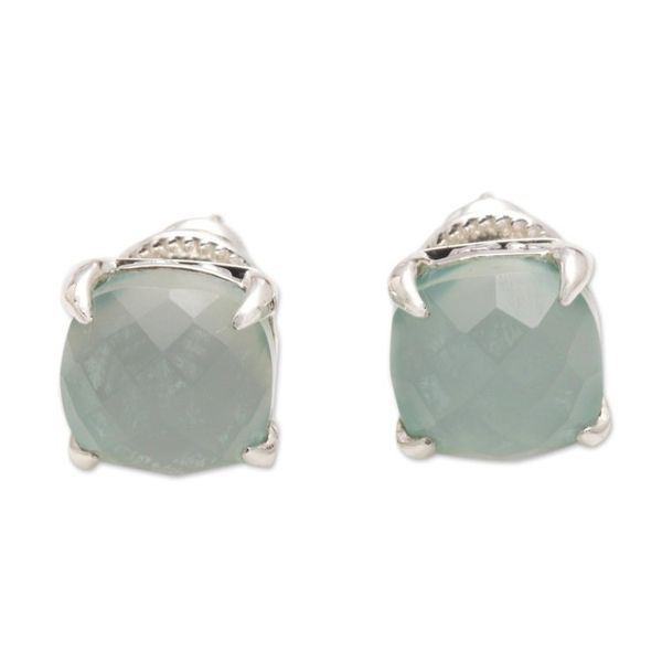 Alternate image for Checkerboard Faceted Chalcedony Stud Earrings Dressed for Dinner in Aqua