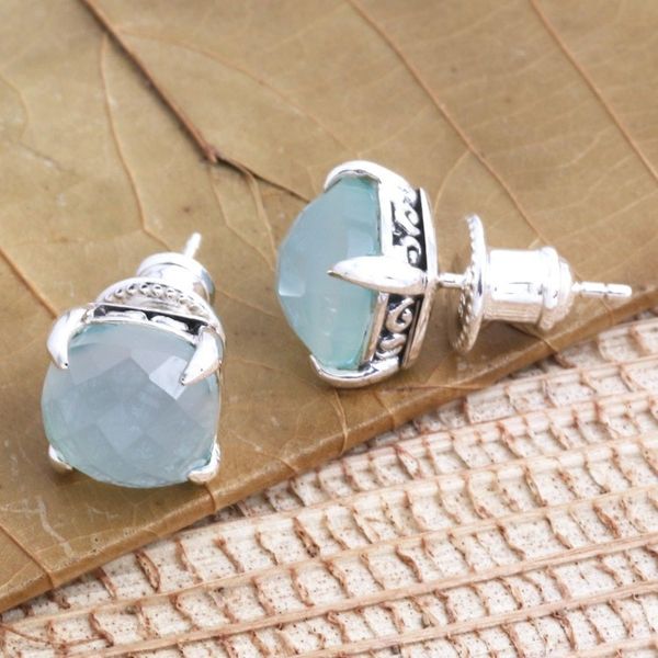 Alternate image for Checkerboard Faceted Chalcedony Stud Earrings Dressed for Dinner in Aqua