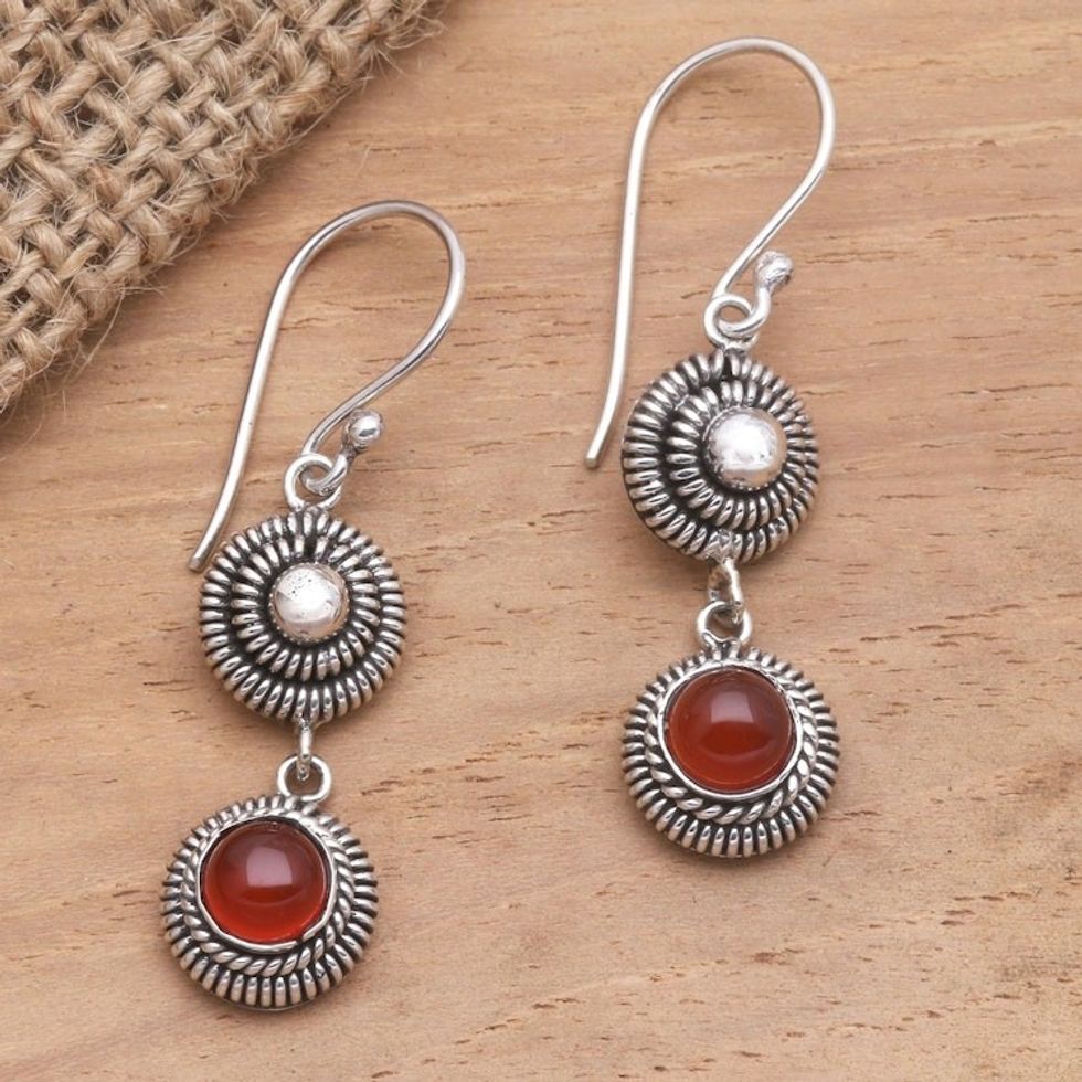 Carnelian and Cultured Freshwater Pearl Dangle Earrings 'Waning Light'