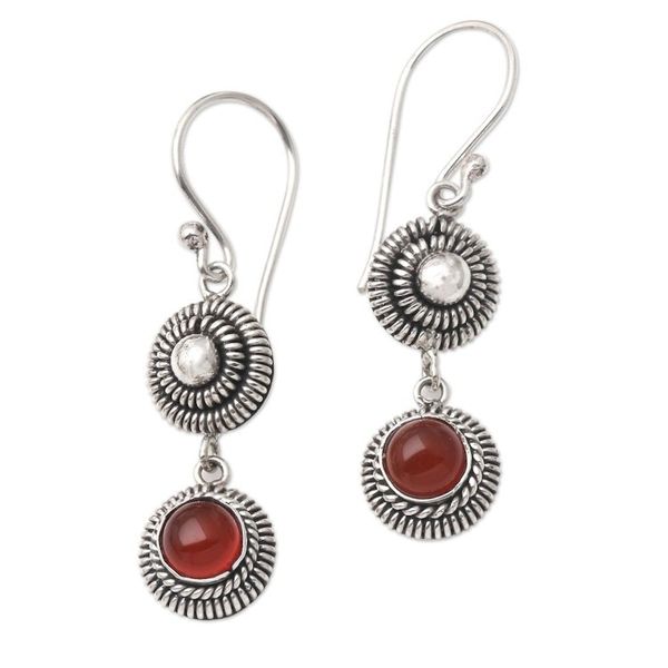Alternate image for Carnelian and Cultured Freshwater Pearl Dangle Earrings Waning Light